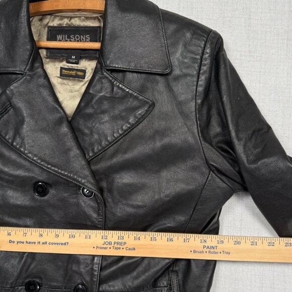 Y2K Wilsons Leather Pelle Studio Leather Trench Coat Double Breasted Size M - Picture 6 of 12